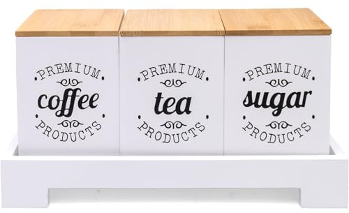 Set di 3 barattoli per spezie, con coperchio in bambù, per bustine di tè e foglie di tè, porta zucchero, granuli di caffè e cialde da caffè, set di 3 contenitori con supporto, accessorio da cucina