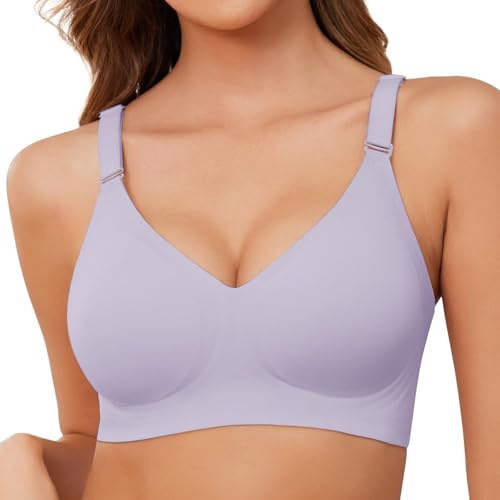 TOMEEK Sujetador sin Aros para Mujer, Sostenes sin Costuras con Relleno Básico Sujetador Bandolera Ajustable Comodos Deportivo Mujer Suaves Elástico(Morado,XL)