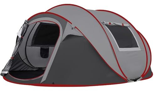 Camping Zelt, Pop Up Zelt 4-5 Personen, Automatisches Aufstellzelt in 3 Sekunden, Wurfzelte Wasserdicht Sonnenschutz, Familie Zelt, Tragbares Leichtes Kuppelzelt für Outdoor Camping (Dunkelrot)