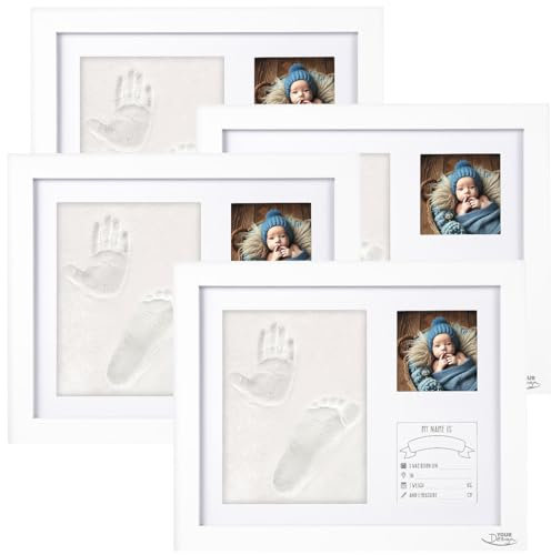 Your Design Bilderrahmen Fußabdruck: 4er-Set Gipsabdruck-Set, Baby-Hand & Fußabdruck, Holzrahmen, 28 x 23cm (Tierabdruck-Bilderrahmen, Gipsabdrücke Baby 3D)