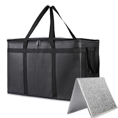 Bodaon Insulated Food Delivery Bag With Hard Bottom, XXXL Pizza Cooler Bags, Rideshare Delivery Bag, Grocery Shopping and Catering Thermal Cold/Hot Styrofoam Carrier for Travel/Car