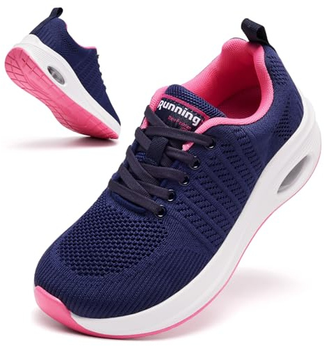 Wide Fit Womens Trainers Arch Support Ladies Trainers Plantar Fasciitis Orthopedic Shoes Air Cushion Comfortable Running Shoes Breathable Mesh Non Slip Gym Sneakers Navy 6 UK