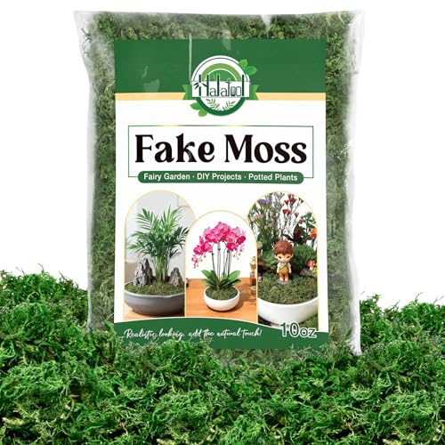 Halatool Fake Green Moss for Plants Indoor Pot Filler, 10OZ Dried Artificial Faux Moss for Crafts, Fairy Garden Terrarium Arts Micro-Landscape DIY Project Table Centerpieces Wedding Christmas Decor