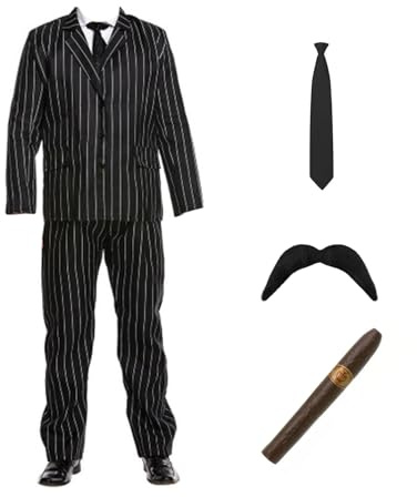 MJPARTY Mens 60s Gothic Spooky Family Halloween Costume Gomez Fancy Dress Adult Suit (Standard)