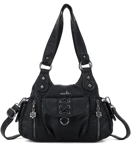 Angel Kiss Small Purses for Women Hobo Shoulder Bags Y2K Vegan Leather Multi-Pocket Handbags Designer Tote Bag with Crossbody Strap,Black