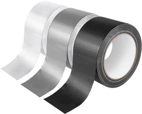 Tbintul 3 Pezzi Duct Tape, 48mm x 19m, Duct Tape Super, Nastro Telato Rinforzato per Riparazioni o Decorazioni, Nastro Americano Impermeabile per Tubature, Scarichi e Condotti, Nero, Bianco e Argento
