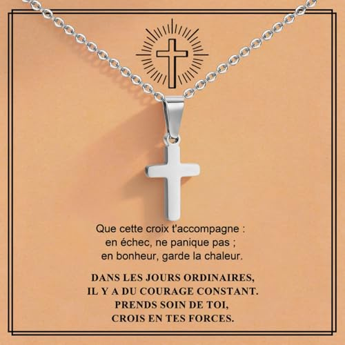 Collier Croix Chretienne Enfant Ados - Collier Acier Inoxydable Pendentif Croix Chaine Réglable Bijoux Catholique Cadeau Pâques Paptême 1er Communion Confirmation Anniversaire pour Filles Garçons