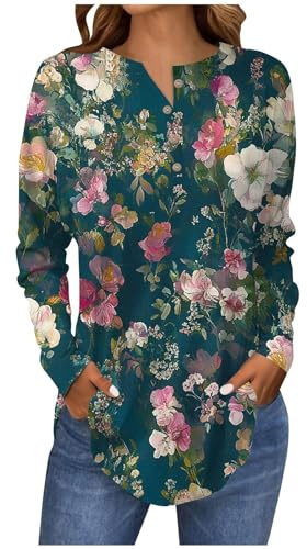 Generico Camicetta Donna Manica Lunga Maglietta Leggeri Curvy Girocollo Cotone Camicia Taglie Forti Fantasia Blusa Essentials Invernale T Shirt Sportiva Magliette Lavoro Tshirt
