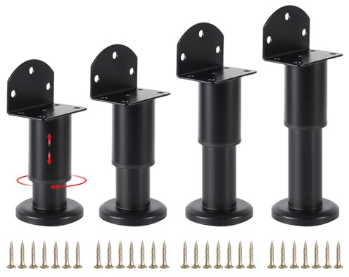 Lvjkes 4 Piezas Patas Regulables para Muebles, L Forma Patas para Muebles, Altura Ajustable de 8-12 cm, Capacidad de Carga de hasta 100kg, para DIY Mueble, Bancos de Trabajo, mesas y armarios, Negro