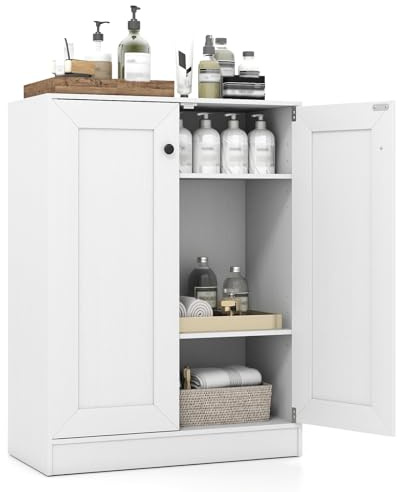 COSTWAY Aparador Bajo para Salón, 60 x 30 x 80 cm, Mueble Auxiliar Cocina de Madera con Puertas y Estantes Ajustables, Armario de Almacenaje para Sala de Estar, Entrada, Cocina y Despacho (Blanco)