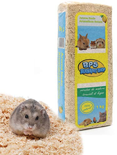 BPS Copeaux de Bois Litière pour Animaux de Compagnie Sciure de Bois pour Chat Petits Animaux Hamster Lapin Perroquet Écureuil Hérisson Paquet différent (1 kg, saveur Citron) BPS-4051