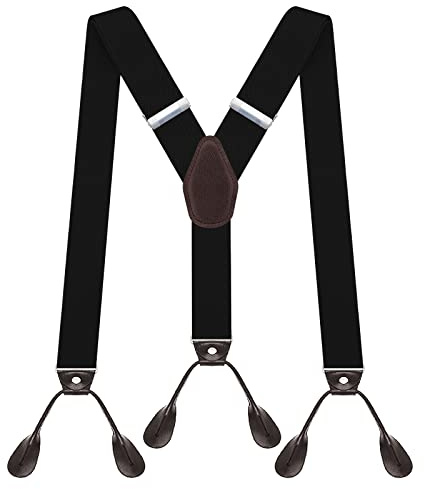AYOSUSH Button Suspenders for Men Classic Tuxedo Braces Big and Tall Solid Color Black