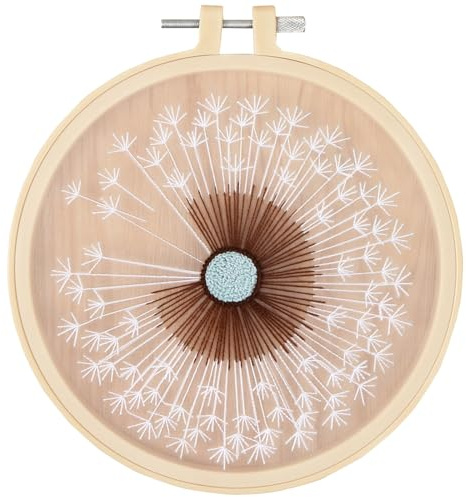 KISSBUTY Full Range Embroidery Starter Kit with Dandelion Pattern, Plastic Hoop, Color Threads, Tools