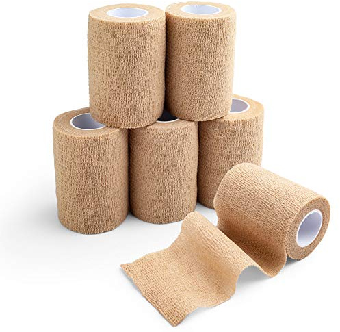 LotFancy Self Adhesive Bandage Wrap, 6 Pack, 3 inch x 5 Yards Non Woven Cohesive Bandage, First Aid Medical Tape for Sports Athletic Wrist, Ankle, Sprains & Swelling