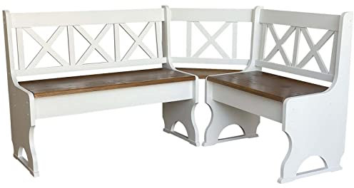 k koma Banco esquinero de madera maciza de pino ecológico, color blanco y roble (180 x 180)