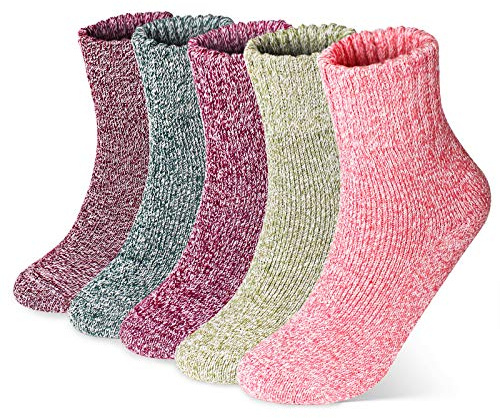 5 Pairs Thermal Women Socks Wool Ladies Warm Socks Size UK 4-6 Multipack（Thicker Pure)