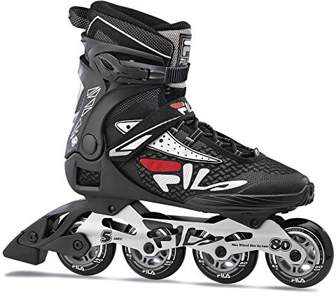 FILA Legacy Pro 80 Inline Skates | FILA 80mm (82A Indoor/Outdoor) Wheels | ABEC-5 Bearings | Comfortable Unisex Skates with Air Flow Ventilated Technology | Black/Silver, Men 9