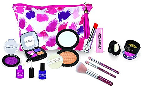 Koolbitz Kids Makeup Sets for Girls, 14Pcs Washable Kids Makeup Kit including Nail Polish, Eye Shadow, Glitter, Brushs etc. Non Toxic Cosmetic Bag for Girls Ages 3+ Years