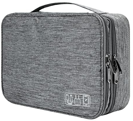 QIMEI-SHOP Kabeltaschen Elektronische Tasche Wasserdicht Elektronik Zubehör Organizer 2 Schichten für SD-Karten Festplatte Power Bank USB Sticks Grau 27 * 20 * 8 cm