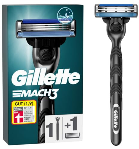 Gillette Mach3 Rasoir Pour Homme, Rasoir À 3 Lames, 1 Manche En Acier Inoxydable + 1 Recharge De Lames