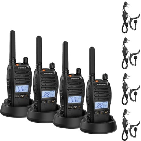 BAOFENG BF-88ST Pro Walkie Talkie, Upgraded Long Range Rechargeable License-Free PMR446 Two Way Radios with LCD Display, VOX Dual Watch, Desktop Charger and Earpieces, 4 Pack