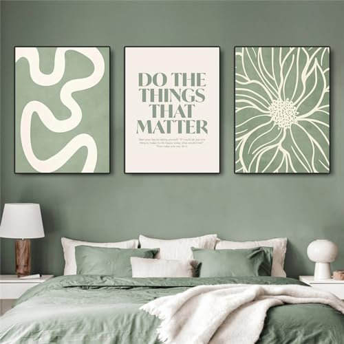 Herfair 3er Premium Abstrakt Grüne Geometrie Poster Set, Grüne Wandbilde Bilder Leinwandbilder, Modern Bilder Set Kunstdrucke Wandposter für Wohnzimmer Schlafzimmer, Ohne Rahmen (B,50x70cm)