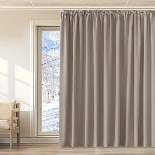 KGORGE Wohnzimmer Gardinen für Große Fenster 1er Set 240 x 300 cm(HxB) Thermovorhang Kälteschutz Kräuselband Verdunkelungsvorhang Schiene Vorhang Raumteiler, Sandfarben