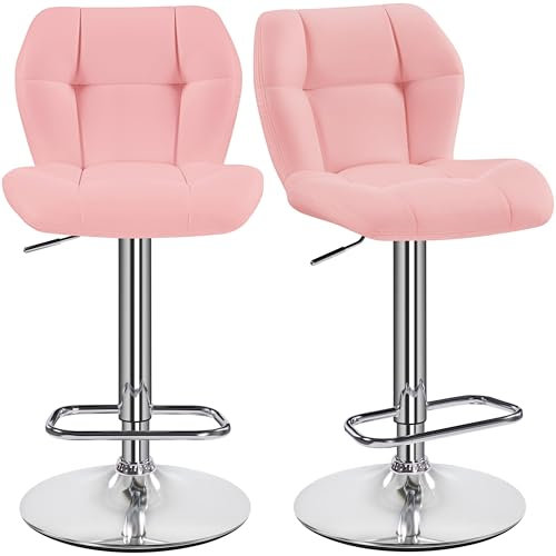 Yaheetech Barhocker 2er Set Höhenverstellbar 360°Drehbar Barstühle Küchenstühle mit Rückenlehne und Fußstütze, Barstuhl PU-Kunstleder Sitzhöhe 62,5 cm - 84,5 cm für die Küche, Rosa