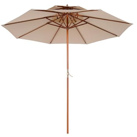Outsunny Parasol droit parasol en bois parasol de jardin rond 2 toit polyester 180 g/m² dia. 2,7 x 2,6H m beige