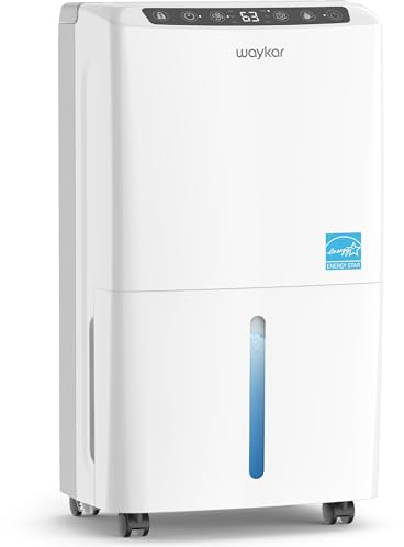 Waykar 2000 Sq. Ft 34 Pints 2025 Most Efficient Energy Star Dehumidifier for Home and Basement with Auto or Manual Drainage, Quiet 33dB Operation, 0.62 Gallon Water Tank Capacity