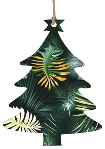 Adornos de madera con estampado de hojas de palma tropicales, adornos colgantes de árbol de Navidad, decoración para el hogar, oficina, fiesta