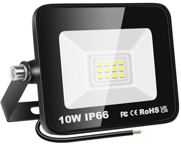 YOJZMA Projecteur LED d'extérieur 10W, 1000lm, lumière blanche 6000K, éclairage de sécurité étanche IP66 pour jardin, garage, cour, terrain de sport, patio, allée, porche