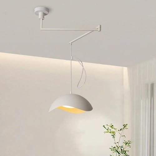 Lámpara moderna con brazo oscilante y lámpara colgante de techo con cúpula LED y pantalla de metal en arco