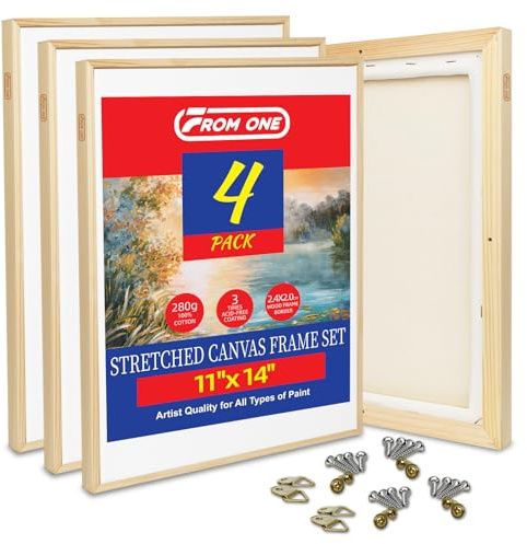 4 Pack 28x35 cm Floater Frame Canvas – Wooden Gallery Wall Set | 100% Cotton & Cottonseed Husk, Triple Primed, No Bleed, Warp Resistant, Ready to Hang with Fixings for Oil and Acrylic