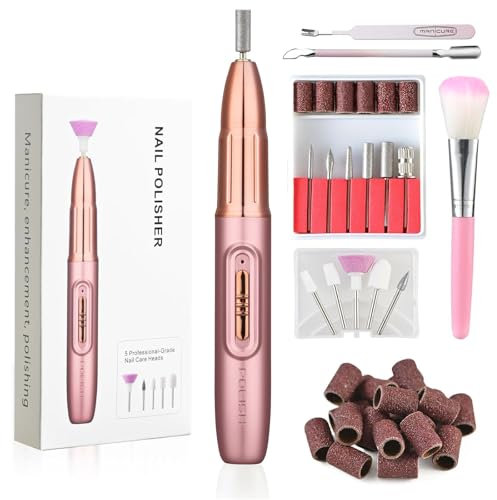 OKYUK Taladro eléctrico de uñas inalámbrico, kit de uñas 13 en 1, lima de uñas portátil de 5 velocidades, lima de uñas eléctrica para acrílico, piel dura, uñas de gel, arte de uñas, juego de