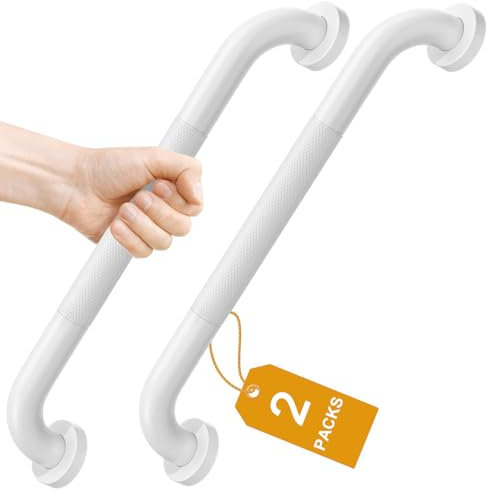 FANHAO 2 Pack Grab Rails for Bathtubs and Showers, 16 Inch Anti Slip Shower Shower Hand Rail Stainless Steel Shower Handle Toilet Handicap Elderly Senior Assist Bathroom Safety Hand Rails (White)