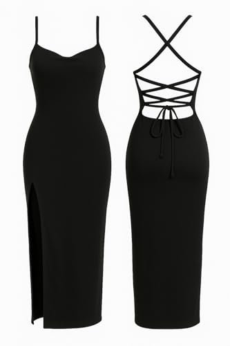 Générique Robe Longue Noire décolleté drapé col bénitier Dos Nu croisé à Lacets Top Sexy soirée ! Taille 36 (S).