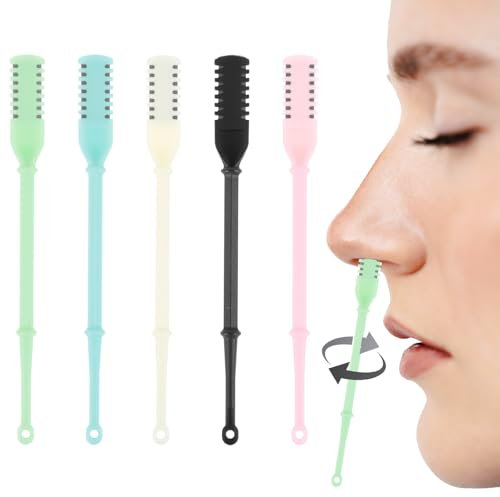 5PCS Nose Hair Trimmer Set, Nostril Remover Tool 2-in-1 Double Sided Nose Hair Cutter, 360° RNose Hair Trimmerotating Manual Trimmer with Ear Picker for Men, Women, Portable Grooming Tool