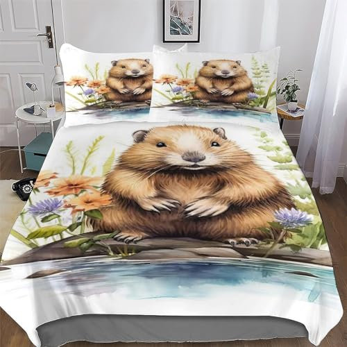 Beaver Bedding Set Duvet Cover Soft Quilt Cover for Kids, Girls, Boys And Teens 2 Pieces with Pillowcase Cosy Bed Linen Single(135x200cm)
