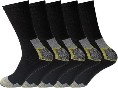COSHAL® 5 Work Socks, Black Reinforced Heel and Toe Stretch Fit Heavy Duty Cotton Mens Work Socks Mens Cushion Workwear Boot Sock Multipack Size 6-11 Black