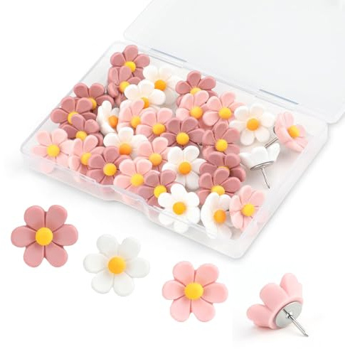 30 Piezas Chinchetas Florales, Chinchetas para Corcho, Chinchetas Decorativas para Corchos y Tablones de Anuncios Oficina y Decoración del Hogar