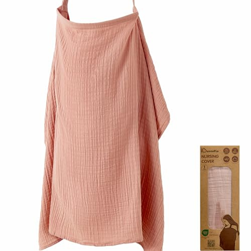 IBESTOPIA Nursing Cover 100% Cotton Breastfeeding Cover Privacy Muslin Lightweight Full Coverage Nursing Scarf Gift Set (Dusty Pink)