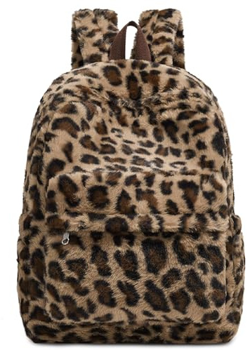 Generisch Zaino in peluche da donna e adolescente, zaino piccolo per la scuola, Daypacks, borsa per computer portatile, per viaggi, tempo libero, shopping, Leopard Brown, Wie dargestellt