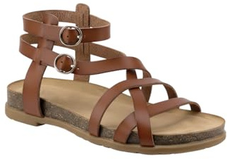 MODELISA - Sandalias Planas de Mujer, Estilo Gladiador con Tiras Cruzadas, Sandalia Romano con Doble Hebilla Ajustable (Camel, Sistema tallas calzado EU, Adulto, Mujer, Números, mediano, 36)