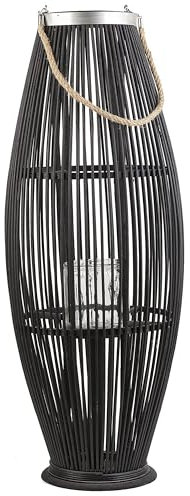 Beliani Große handgefertigte Bambus Laterne mit Glas-Windlicht, vielseitig für Innen- und Außenbereich, 84 cm hoch Tahiti