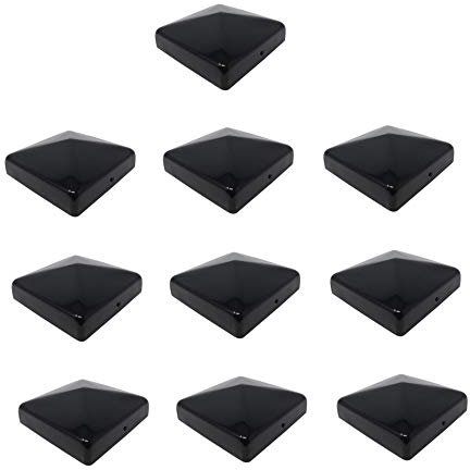 h2i Pfostenkappe | Stahl Schwarz pulverbeschichtet | 71 x 71 mm | 10 Stück | Abdeckkappe für Garten Holz-Pfosten Pfostenträger & Zaunpfosten in Pyramidenform | Wetterschutz für Holz-Balken