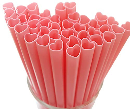 The best MOON 100pcs Heart Shaped Pink Straws Disposable Drinking Cute Straw Individually Wrapped Pink Plastic Straw Galentines Day, Cocktail, Birthday Party, Bridal Shower, Wedding Decorations