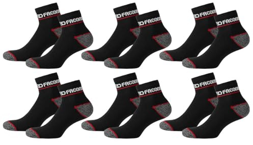 Facom Chaussette de Travail Résistante, Chaussettes Basses Homme, Durable, Talons et Pointes Renforcés (Lot de 6), Taille 39/42 - Noir