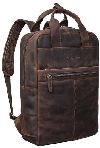 STILORD 'Bryn' Leder Rucksack mit Laptopfach XL Business Rucksack Herren Damen Lederrucksack Groß für 16 Zoll MacBook Trolley Aufsteckbar Vintage Echt Leder, Farbe:zamora - braun
