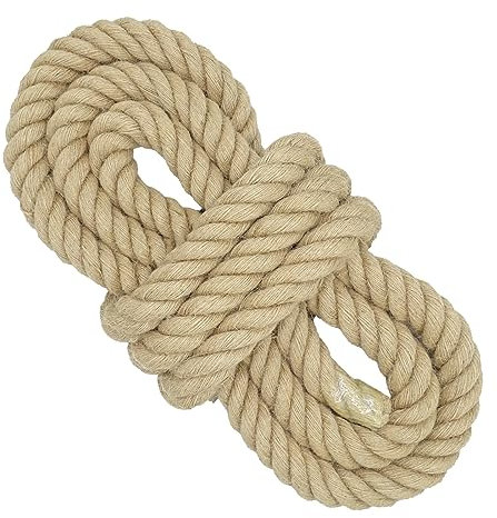 25 mm * 5 m Dickes Juteseil, 4 Stränge gedrehtes Schaukelseil, Hochleistungs-Tauziehseil, Sackleinenschnur für Bastelarbeiten, Gartenarbeit, Hängematte, Heimdekoration, Geländer, Dock